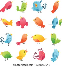 A cartoon vector illustration of super cute birds set.