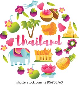 A cartoon vector illustration of super cute thailand culture theme round decoration.