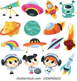 Dibujo vectorial de una aventura espacial súper linda.