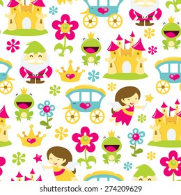 A cartoon vector illustration of super cute magical fairytale theme seamless pattern background.