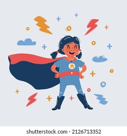 Ilustración vectorial de dibujos animados de la Niña Súper Héroe