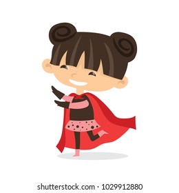 Cartoon vector illustration of Superhero Kid Girl wearing comics costumes isolated on the white background.