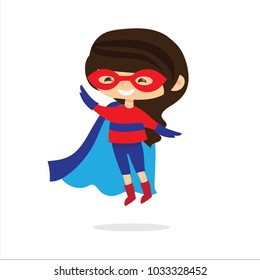 Cartoon vector illustration of Superhero Kid Girl wearing comics costumes isolated on the white background.