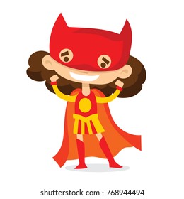 Cartoon vector illustration of Superhero Kid Girl wearing comics costumes isolated on the white background.