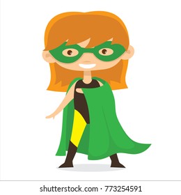 Cartoon vector illustration of Superhero Kid Girl wearing comics costumes isolated on the white background.