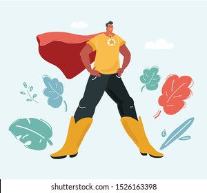 Cartoon vector illustration of Superhero  . Man imagines himself a superhero.