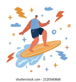 Cartoon vector illustration of Surfer On Blue Ocean Wave