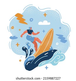 Cartoon vector illustration of surfer woman on board