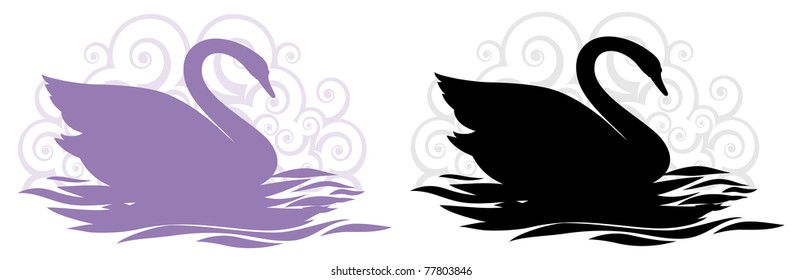 cartoon vector illustration of a swan silhouette designs