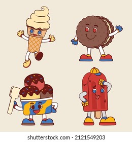 Cartoon vector illustration sweet food dessert object element for graphic designer create menu, brochure, leaflet, and publishing product. Set contain icecream, cookies, ice pop.