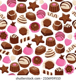 A cartoon vector illustration of sweet valentine chocolate seamless pattern background.