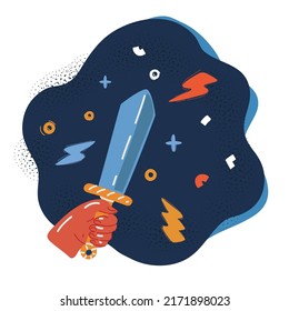 Dibujo vectorial de la espada en mano sobre fondo oscuro