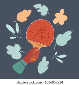 Cartoon vector illustration of table tennis or ping pong rackets on dark background.