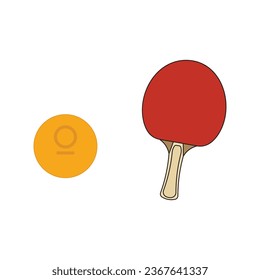 Dibujo Vector ilustración mesa ping ping pong raqueta e ícono de deporte de bola Aislado en fondo blanco