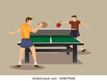 Dibujo vectorial de los jugadores de ping-pong jugando tenis de mesa aislados en el fondo.