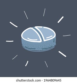 Cartoon vector illustration of tablet medicine on dark background.
