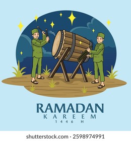 cartoon vector illustration of takbir night before eid al-fitr