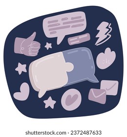 Cartoon vector illustration of talk or chat icon or speech bubble as puzzle. Communication process over dark background