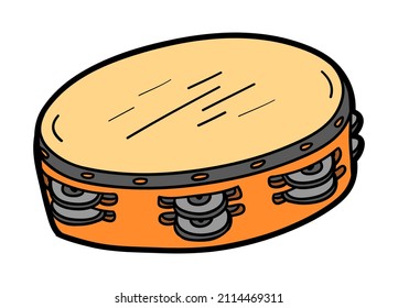 Cartoon vector illustration, Tambourine. Colorful musical instrument