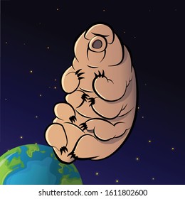 cartoon vector illustration of a tardigrade in space