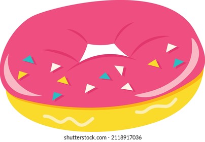 A cartoon vector illustration of cartoon tasty pink glazed donut.