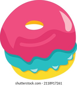 A cartoon vector illustration of cartoon tasty pink and blue glazed donut.