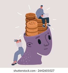 Cartoon vector illustration of team earning money. Searching and developing. Concept of business, success, growth, teamwork, career development.