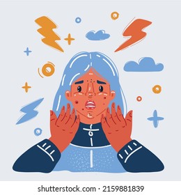 Cartoon vector illustration of teen with Acne, skin problems