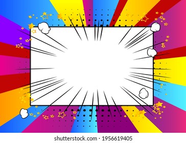 Cartoon Vector Illustration template design for poster, card, sale banner. Pop art creative concept comic book background blast halftone dots. Retro pattern. Abstract  90-s style magazine cover.