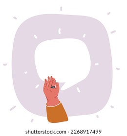 Dibujo vectorial de dibujos animados de burbujas de texto sostenidas en mano humana