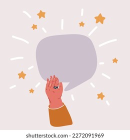 Cartoon vector illustration of Text Bubbles holding by hand