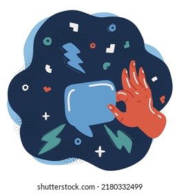 Cartoon vector illustration of Text speech Bubble over dark background