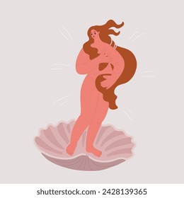 Cartoon vector illustration of TGoddess, the birth of Venus in space.