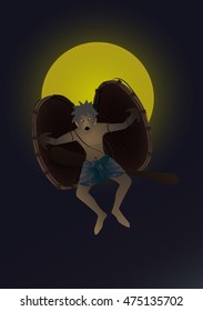 Cartoon Vector Illustration : Thai style Ghost evil spirit (Krahang)  in Halloween on Moon and Night background.
