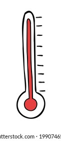 Ilustración vectorial de dibujos animados de termómetro y alta temperatura. Bordes de colores y negros.