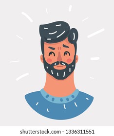 Cartoon vector illustration of a thinking man. Thoughtful man with question in his had and making decision. Emoticon, emoji, facial expression. Face on white background.