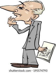 Cartoon Vector Illustration of Thinking Man or Businessman or Scientist Caricature