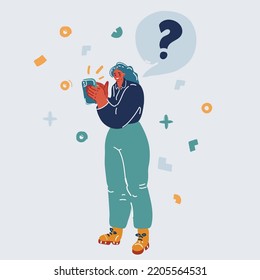 Cartoon vector illustration of thinking women with question mark