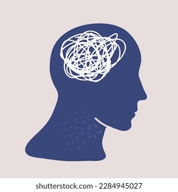 Cartoon vector illustration of thread brain inside head