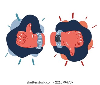 Cartoon vector illustration of thum up and down over dark background