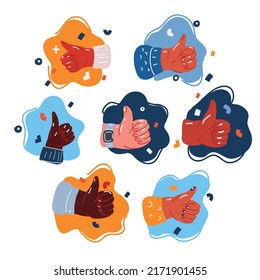 Cartoon vector illustration of Thumbs up. Collectrion of different likes