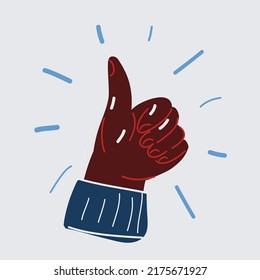 Cartoon vector illustration of Thumbs up. Black hand