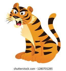 A Cartoon Vector Illustration Of A Tiger Sitting Down.