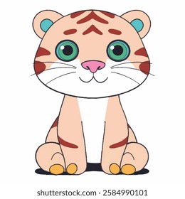 Cartoon Vector Illustration of a Tiger with Unique Pattern Hand Drawn, Scalable, and Isolated on a White Background