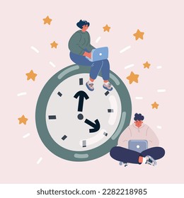 Cartoon Vektorgrafik von Time Management, effektive Business Plan Organisation. Arbeitsablauf für Männer und Frauen, der ein Rahmenkonzept