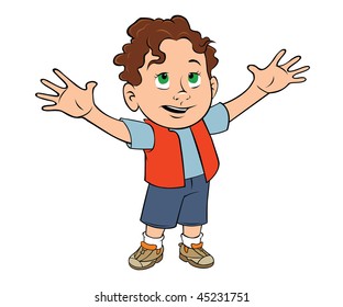 cartoon vector illustration toddler boy raising arms