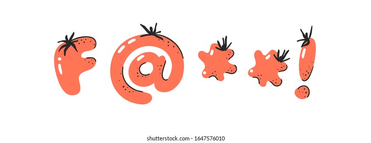 Cartoon vector illustration tomatos  ABC. Hand drawn font with vegan food. Actual Creative art vegetarian alphabet 