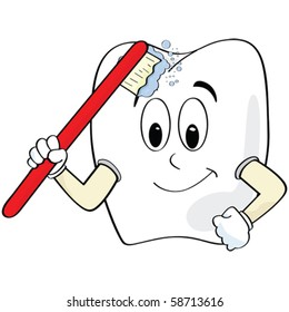 Cartoon vector illustration of a tooth brushing itself