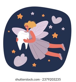 Cartoon vector illustration of Tooth fairy icon over dark backround