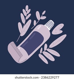 Cartoon vector illustration of Toothpaste tube. Dental paste. Tooth hygiene over dark backround